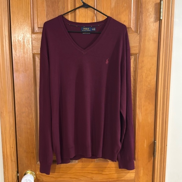 Polo Ralph Lauren burgundy washable merino wool vneck sweater size XXL. - Picture 1 of 7
